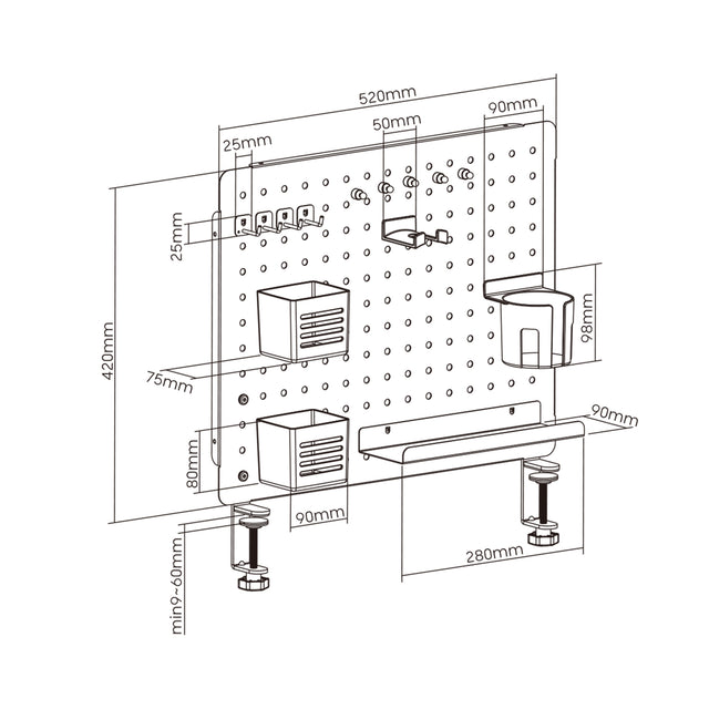 Clamp-on Desk Back Pegboard Panel & Accessory Holder