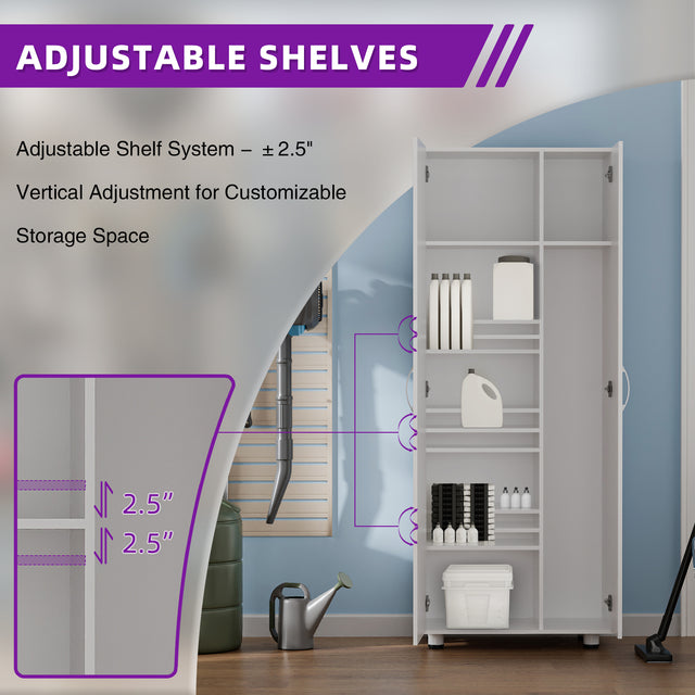 75" H Asymmetrical Home Storage Cabinet with Adjustable Shelves and Extra Compartment