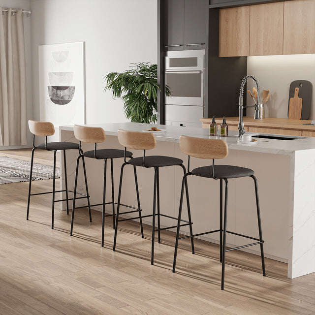 Counter Height Bar Stool with Wood Backrest and Footrest, Contemporary Upholstered Counter Height Chair with Steel Frame