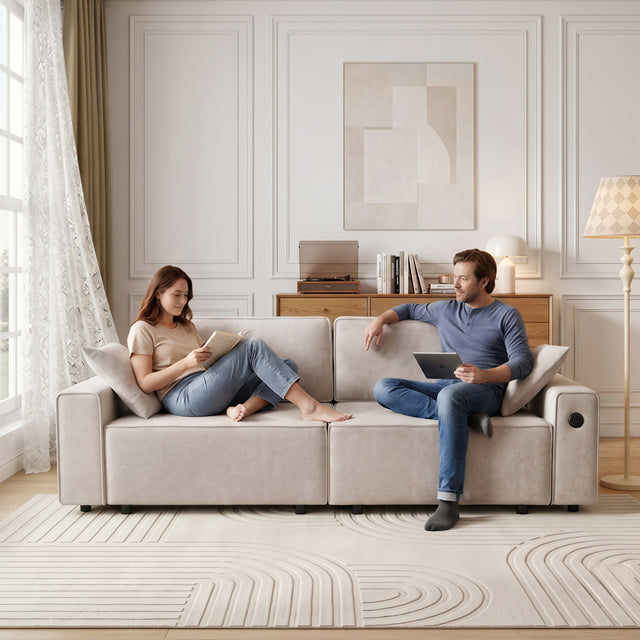94" 3-in-1 Pull-Out Sleeper Sofa Bed for Living Room, Chenille Beige