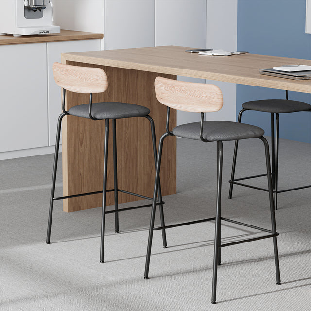 Counter Height Bar Stool with Wood Backrest and Footrest, Contemporary Upholstered Counter Height Chair with Steel Frame