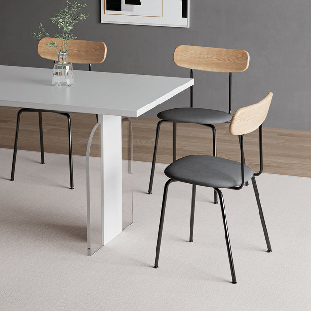 Modern Dining Chair with Ash Wood Backrest and Steel Frame | Upholstered Seat, Stackable for Home, Office, Restaurant, Cafe