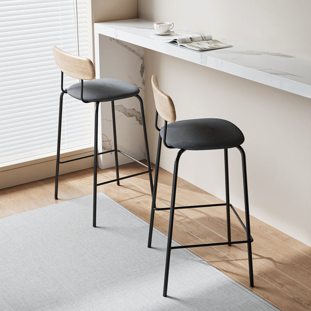 Counter Height Bar Stool with Wood Backrest and Footrest, Contemporary Upholstered Counter Height Chair with Steel Frame