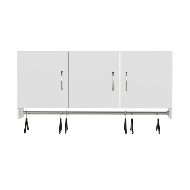 54”Wall Mounted Cabinet with Hanging Rod | 3-Door Storage Cabinet with Adjustable Shelf, Hanging Storage Cupboard for Laundry Room, Mudroom, Garage, Kitchen