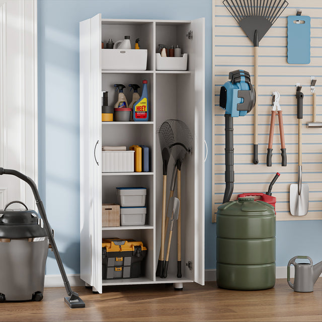 75" H Asymmetrical Home Storage Cabinet with Adjustable Shelves and Extra Compartment