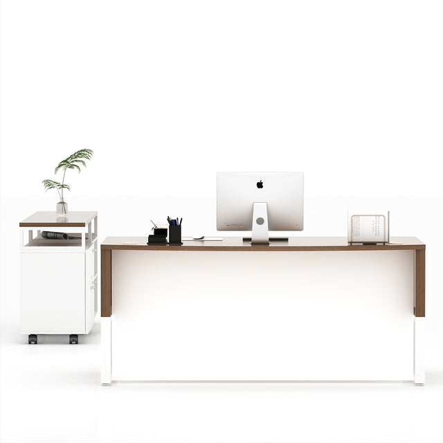 67” Wide L-Shaped Executive Desk With Bow Front Desk Mobile Filing Storage Cabinet And Bookcase