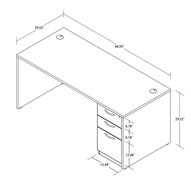 GINO Collection | Rectangular Executive Desk with 3 Drawer Cabinet