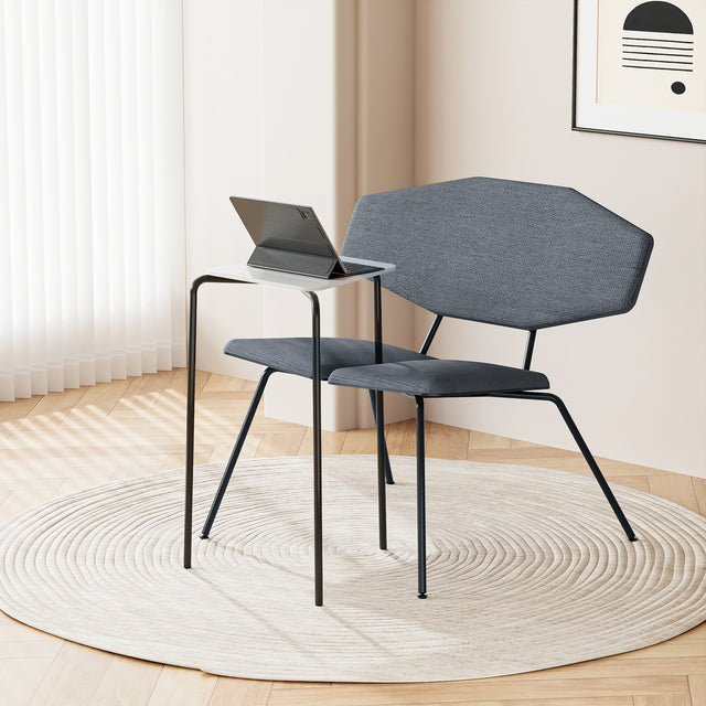 ALFA Modern Lounge Chair & Side Table Set | Designer Accent Chair with Nesting Table by Yuki Abe | Upholstered Seat & Powder-Coated Steel Frame | Ideal for Office, Lobby, Studio, or Public Spaces
