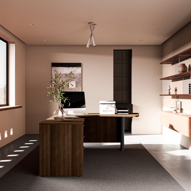 L-Shaped Executive Desk With 3-Drawer File Cabinet