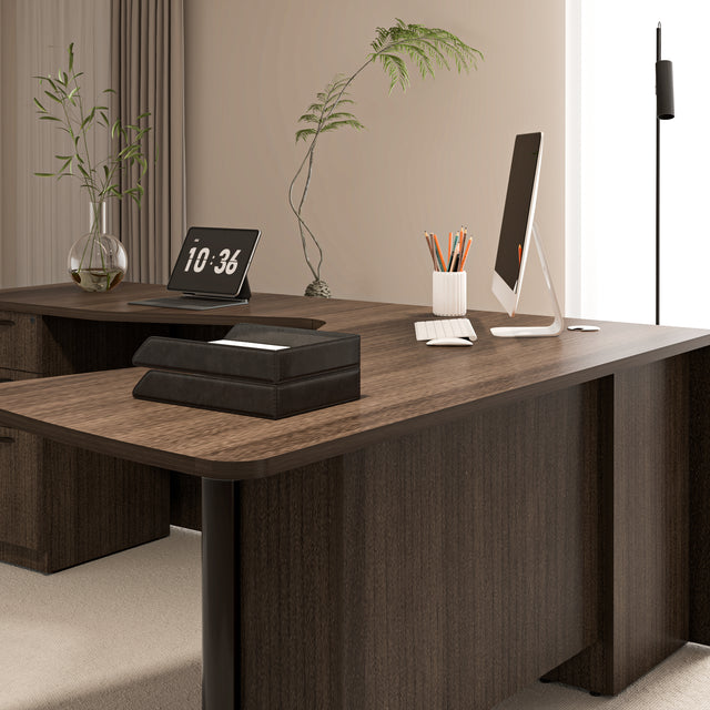 L-Shaped Executive Desk With 3-Drawer File Cabinet