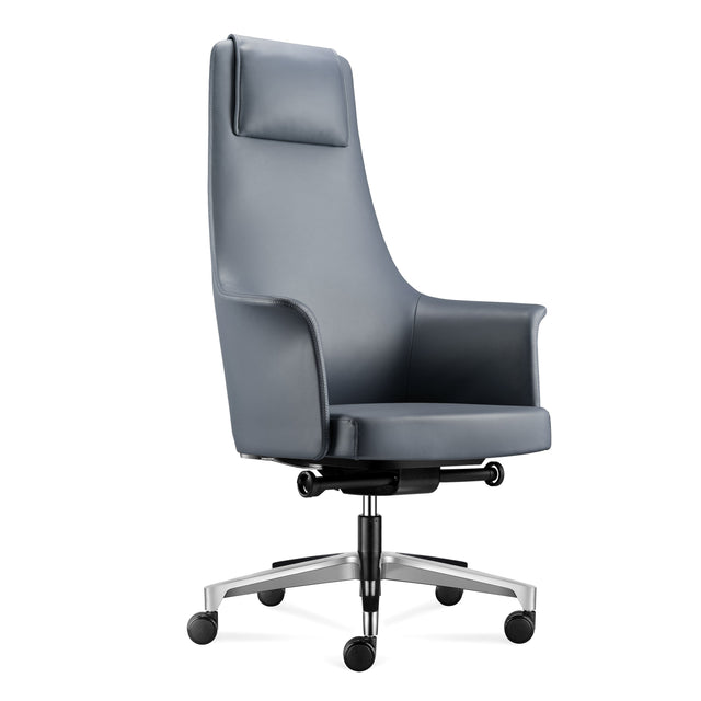 ALFA Ergonomic Executive High-end PU Leather Office Chair, Headrest Height Adjustable, Blue/Amber