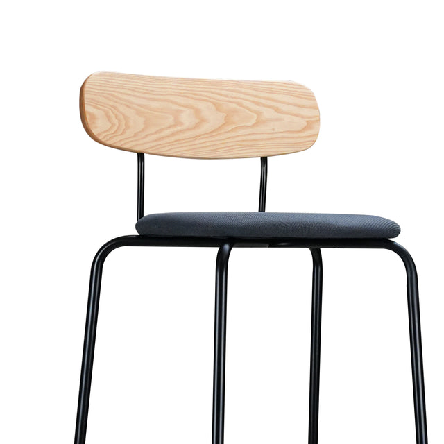 Counter Height Bar Stool with Wood Backrest and Footrest, Contemporary Upholstered Counter Height Chair with Steel Frame