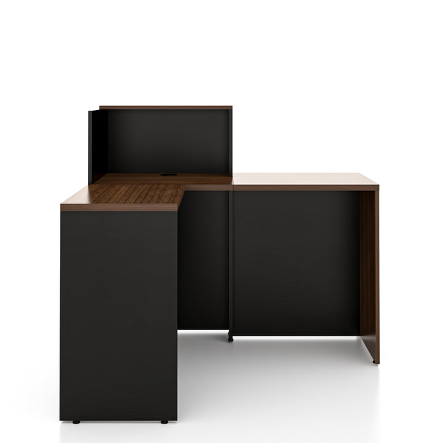 Modern L-Shaped Reception Desk with Storage Cabinets and Cable Management, Durable Manufactured Wood Front Desk for Office and Commercial Spaces