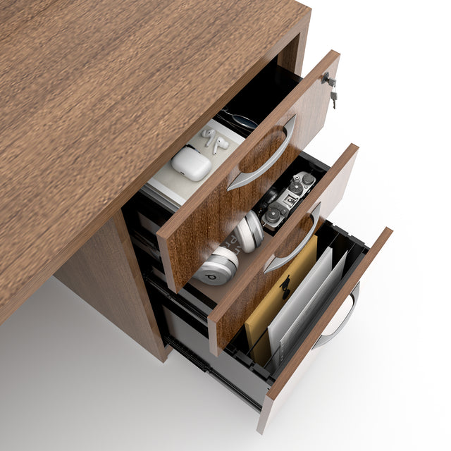 U-Shaped Adjustable Height Executive Standing Desk with Electric Dual Motor Lift, 3-Drawer Locking Pedestal, and Reversible Bridge