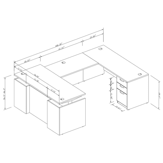U-Shaped Adjustable Height Executive Standing Desk with Electric Dual Motor Lift, 3-Drawer Locking Pedestal, and Reversible Bridge