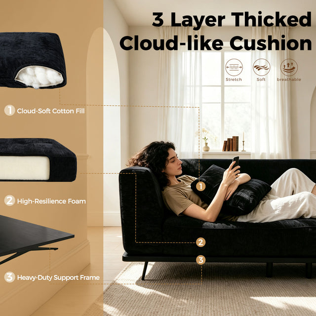 101" Boneless Couch with Raised Base, Deep Seat Cloud Sofa, Easy Clean,Modular Boneless Couch with Raised Platform Base