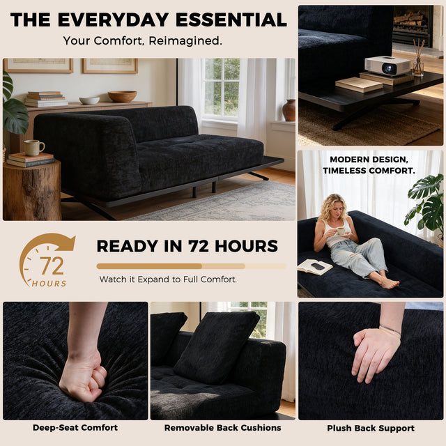 101" Boneless Couch with Raised Base, Deep Seat Cloud Sofa, Easy Clean,Modular Boneless Couch with Raised Platform Base
