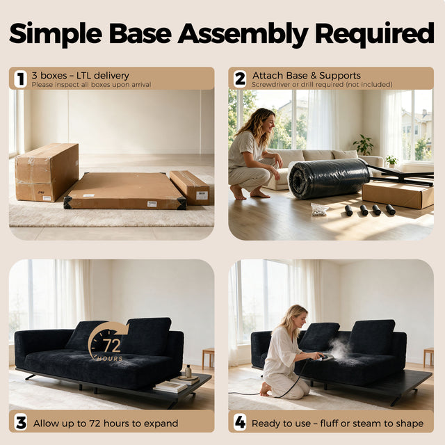 101" Boneless Couch with Raised Base, Deep Seat Cloud Sofa, Easy Clean,Modular Boneless Couch with Raised Platform Base