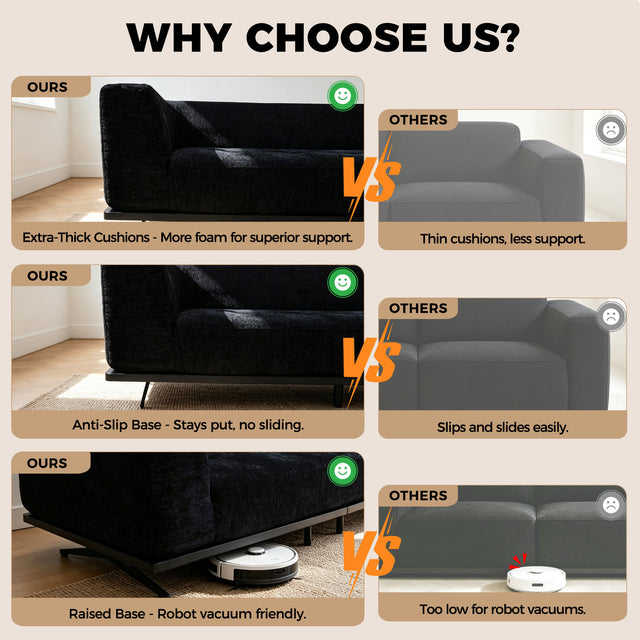 101" Boneless Couch with Raised Base, Deep Seat Cloud Sofa, Easy Clean,Modular Boneless Couch with Raised Platform Base