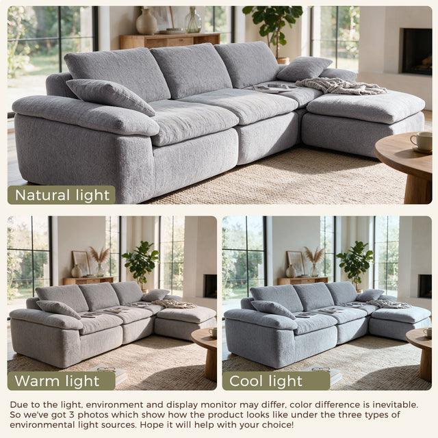 119" L-Shaped Sectional Boneless Couch, Cloud Modular Sofa No Assembly