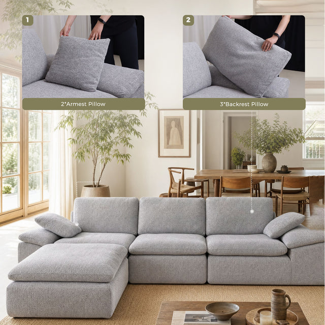 119" L-Shaped Sectional Boneless Couch, Cloud Modular Sofa No Assembly