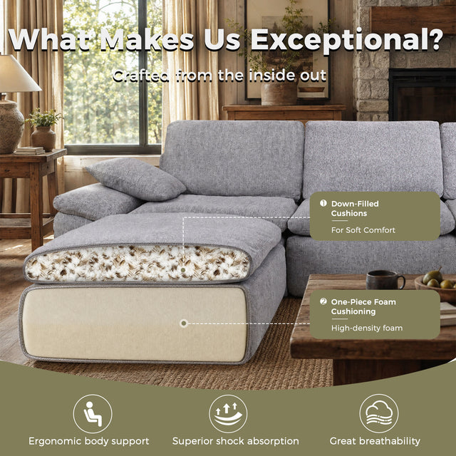 119" L-Shaped Sectional Boneless Couch, Cloud Modular Sofa No Assembly