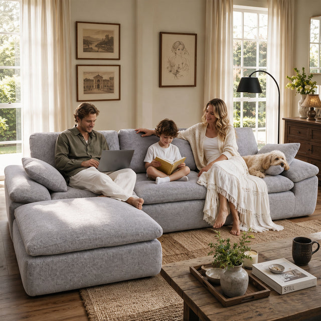 119" L-Shaped Sectional Boneless Couch, Cloud Modular Sofa No Assembly