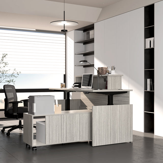 L Shaped Height Adjustable Executive Desk With Mobile Storage Cabinet