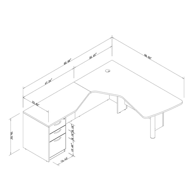 L-Shaped Executive Desk With 3-Drawer File Cabinet