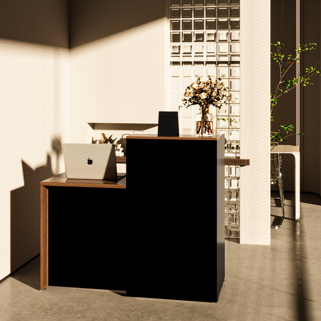 Modern Manufactured Wood Reception Desk | Front Office Counter with Cable Management & Scratch-Resistant Laminate Surface | Ideal for Office, Salon, or Retail Spaces