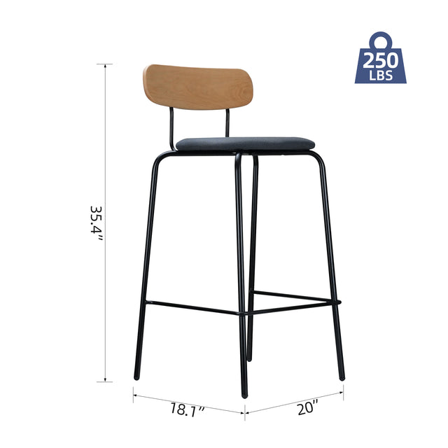 Counter Height Bar Stool with Wood Backrest and Footrest, Contemporary Upholstered Counter Height Chair with Steel Frame