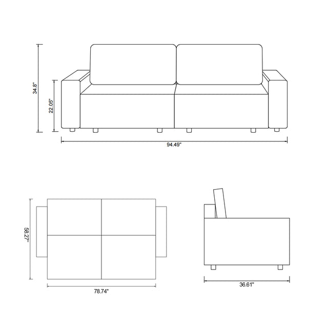 94" 3-in-1 Pull-Out Sleeper Sofa Bed for Living Room, Chenille Beige