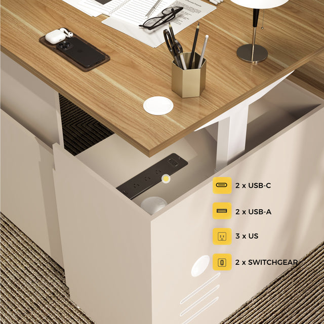 67" L-Shaped Executive Standing Desk – Brushless Dual Motor, Pre-Assembled Frame & Lockable Storage