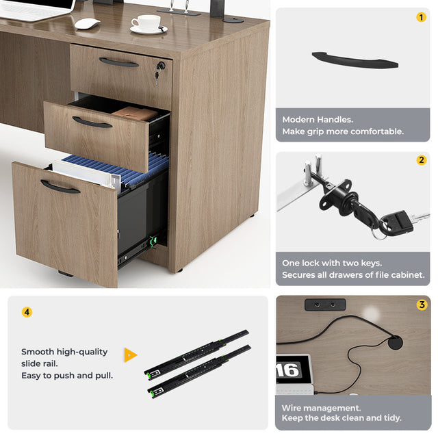 GINO Collection | Modern Rectangular Front L-shaped Executive Desk