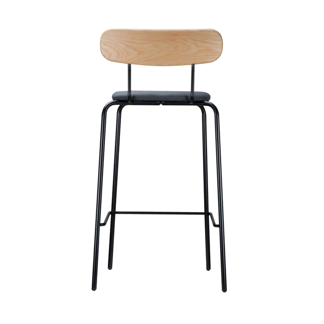 ALFA Modern Counter Height Bar Stool with Ash Wood Backrest & Steel Frame | Upholstered Seat, Footrest & Stackable Design | Fully Assembled Scandinavian Bar Chair for Kitchen, Café, or Lounge