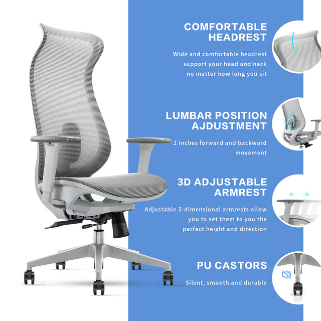 ALFA Koto Adjustable Ergonomic Mesh Office Chair with Flexible Lumbar Support, 3D Armrests, Upgraded Cushion, and Breathable Mesh