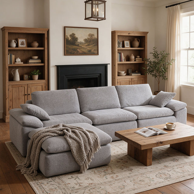 119" L-Shaped Sectional Boneless Couch, Cloud Modular Sofa No Assembly