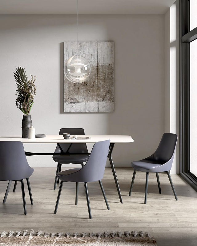 Selini Modern Dining Chair – Set of 2, PU Upholstered Chair with Molded Foam Seat and Durable Iron Frame, Amber/Dark Blue