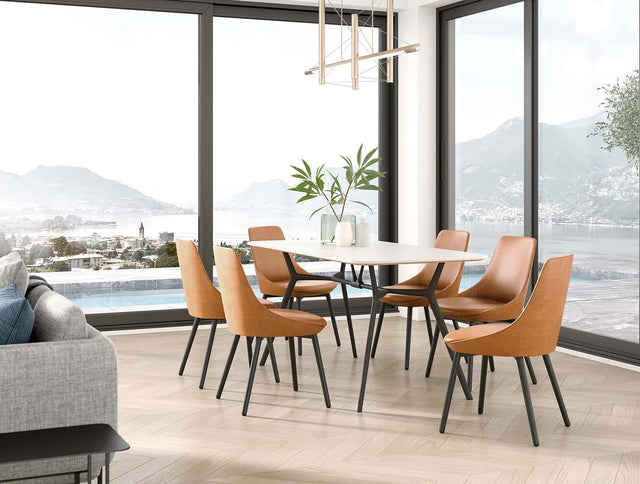 Selini Modern Dining Chair – Set of 2, PU Upholstered Chair with Molded Foam Seat and Durable Iron Frame, Amber/Dark Blue