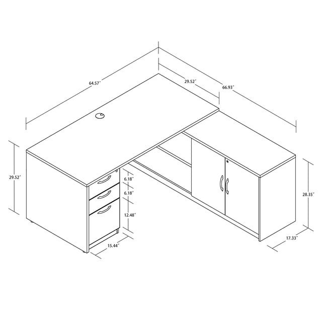 GINO Collection | L-shaped Executive Office Desk with 3 Drawer Cabinet and Side Cabinet