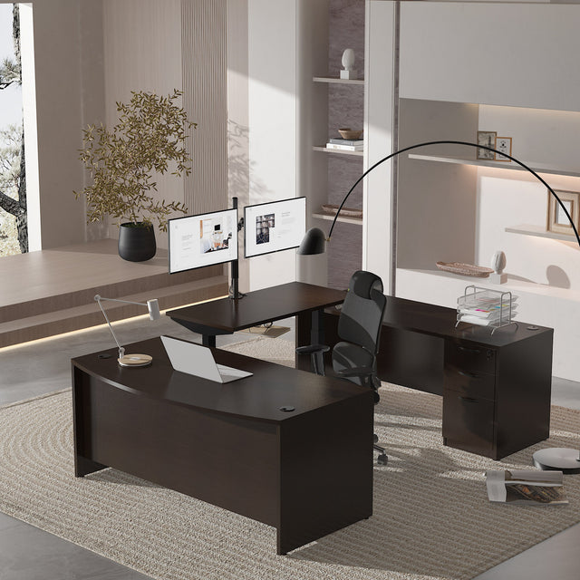 GINO Collection | Modern Bow Front U-shaped Height Adjustable Electric Executive Desk