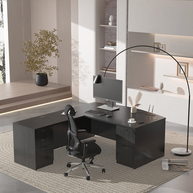 GINO Collection | Modern Bow Front L-shaped Executive Desk