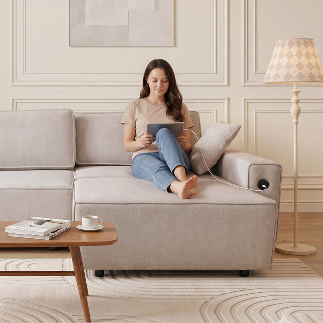 94" 3-in-1 Pull-Out Sleeper Sofa Bed for Living Room, Chenille Beige