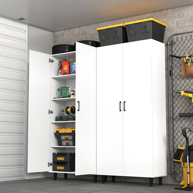 77" H Storage Cabinet with with Doors and Adjustable Shelves for Pantry, Laundry, Office, or Garage