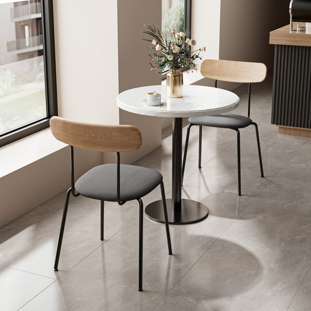 Modern Dining Chair with Ash Wood Backrest and Steel Frame | Upholstered Seat, Stackable for Home, Office, Restaurant, Cafe