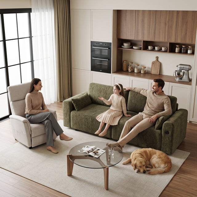 94" 3-in-1 Pull-Out Sleeper Sofa Bed for Living Room, Chenille Olive Green