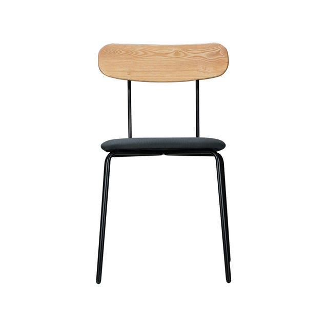 Modern Dining Chair with Ash Wood Backrest and Steel Frame | Upholstered Seat, Stackable for Home, Office, Restaurant, Cafe