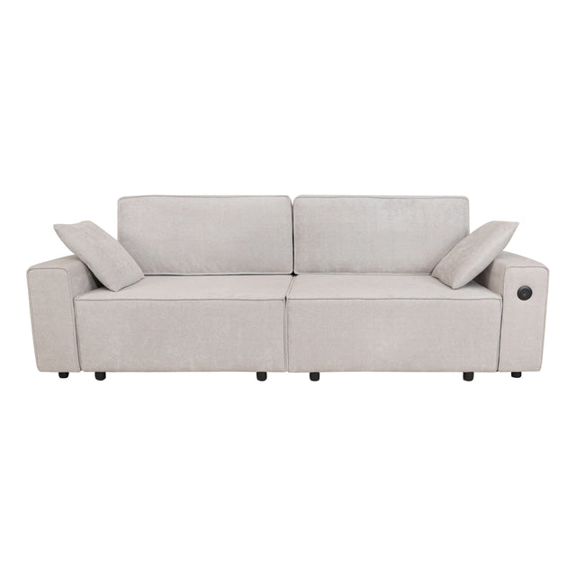 94" 3-in-1 Pull-Out Sleeper Sofa Bed for Living Room, Chenille Beige