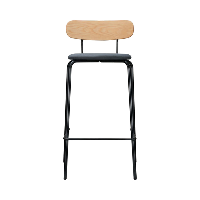 Counter Height Bar Stool with Wood Backrest and Footrest, Contemporary Upholstered Counter Height Chair with Steel Frame