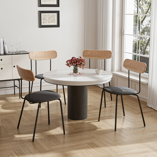 Modern Dining Chair with Ash Wood Backrest and Steel Frame | Upholstered Seat, Stackable for Home, Office, Restaurant, Cafe